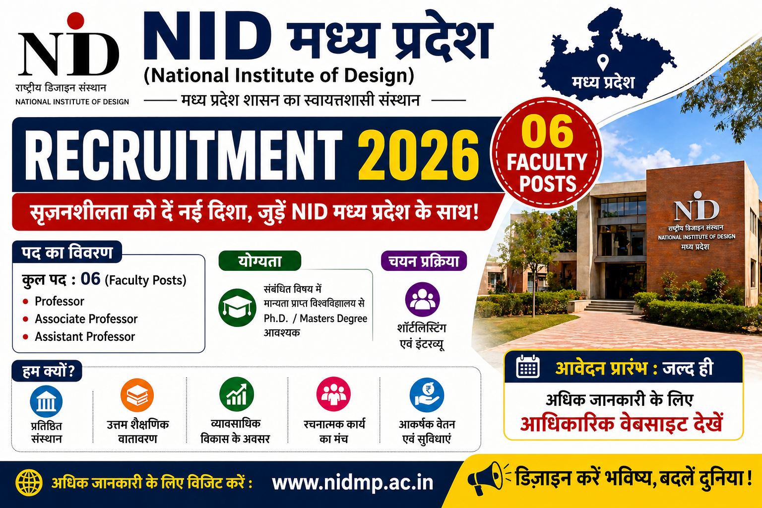 NID Madhya Pradesh Recruitment 2026 for 06 Faculty Posts