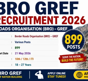 BRO GREF Recruitment 2026 for 899 Posts for 10th Pass